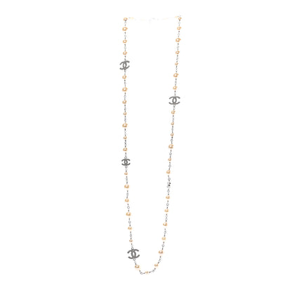 Chanel Crystal Pearl CC Long Necklace Silver 3 of 8