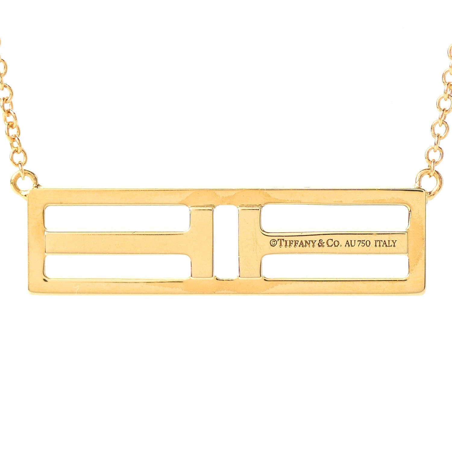Tiffany 18K Yellow Gold Diamond Tiffany T Two Open Horizontal Bar Pendant 4 of 7