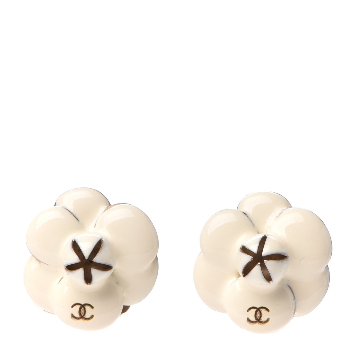 Enamel CC Camellia Clip On Earrings White
