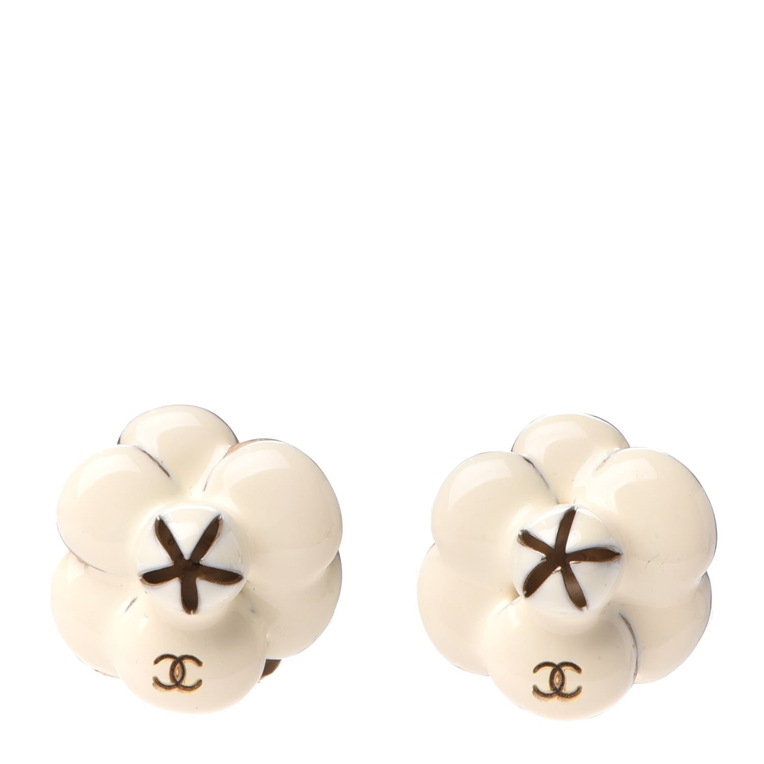 Chanel Enamel CC Camellia Clip On Earrings White 1 of 4