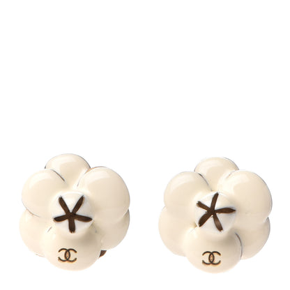 Chanel Enamel CC Camellia Clip On Earrings White 1 of 4