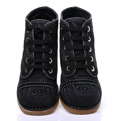 Chanel Denim Lace Up Boots 37.5 Grey 5 of 10