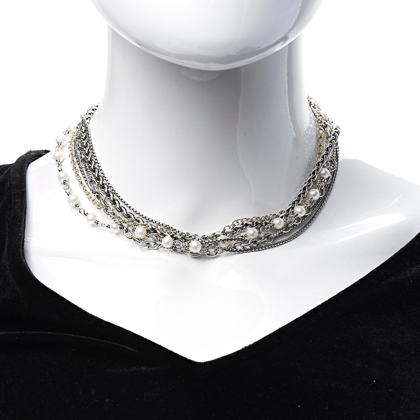 Sterling Silver 18K Yellow Gold Pearl Multi Chain Necklace