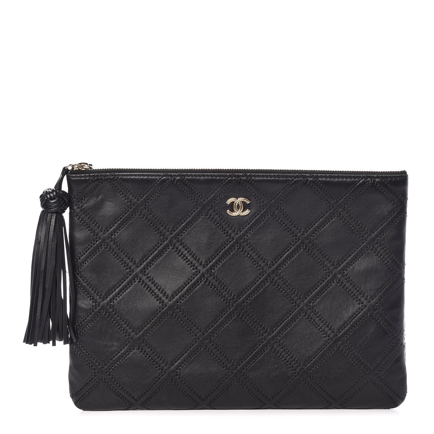 Chanel Calfskin Stitched Tassel CC Cosmetic Case Black 1 of 8