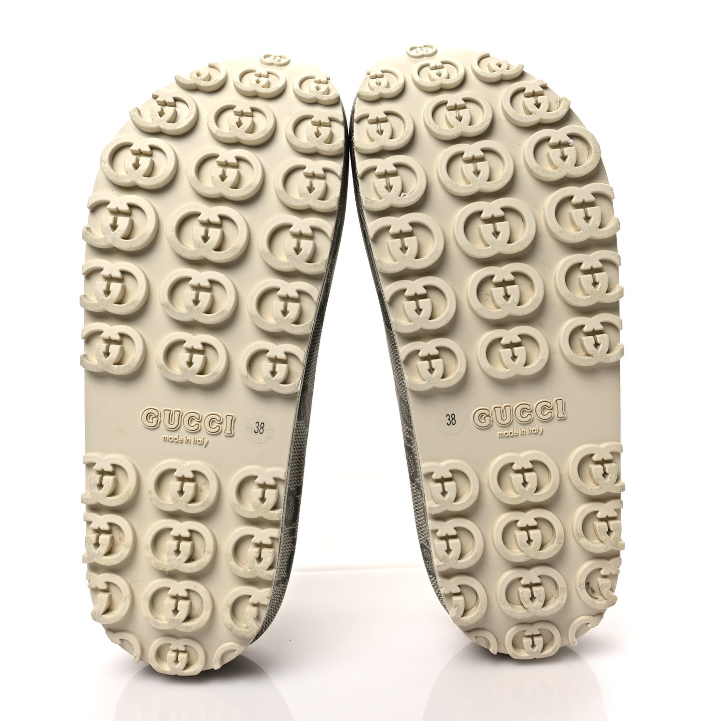 Cubic Rubber GG Monogram Womens Interlocking G Platform 42mm Slide Sandals 38 Beige Ebony