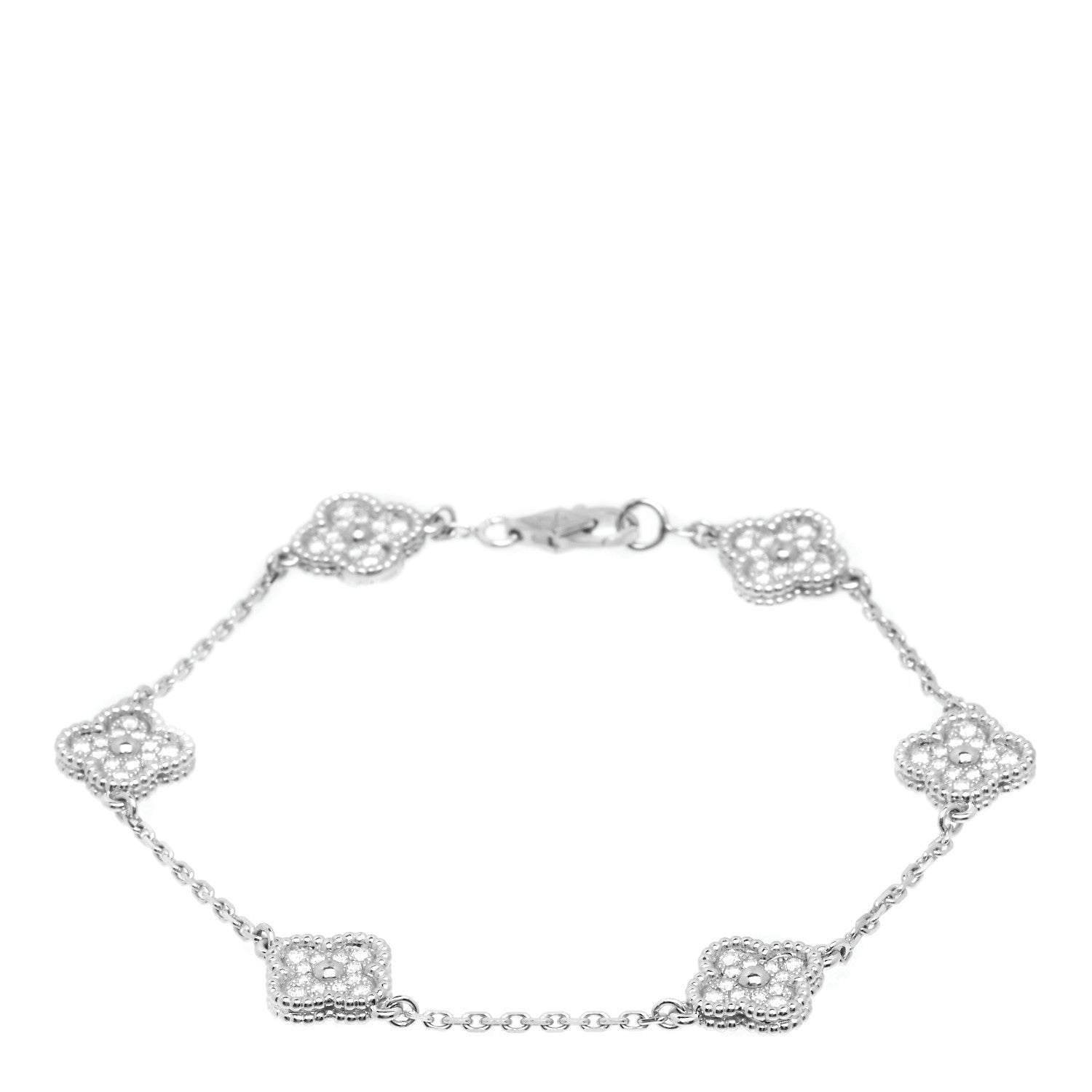 Van Cleef & Arpels 18K White Gold Diamond 6 Motifs Sweet Alhambra Bracelet 1 of 7