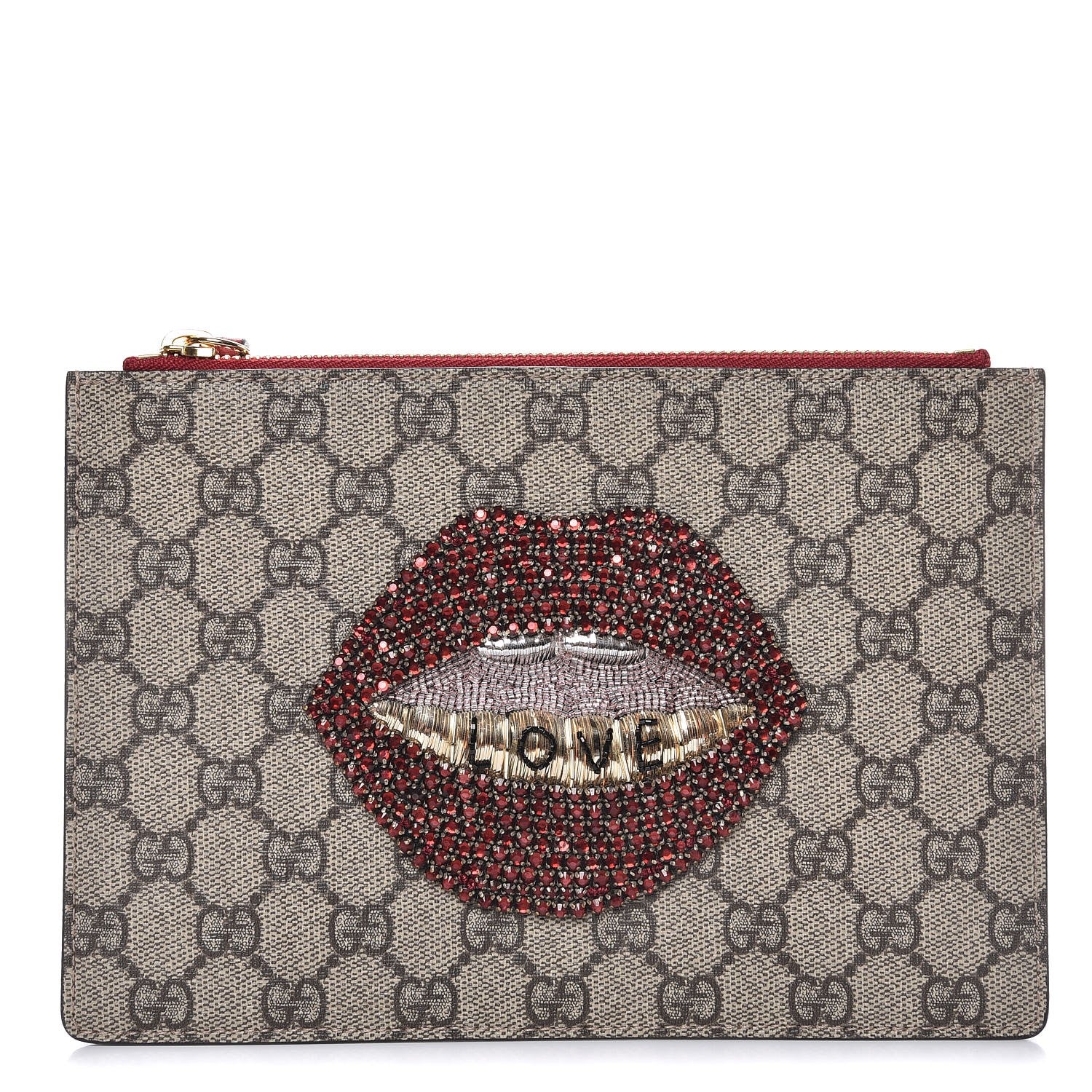 Gucci GG Supreme Monogram Merveilles Lips Zip Pouch Hibiscus Red 1 of 8