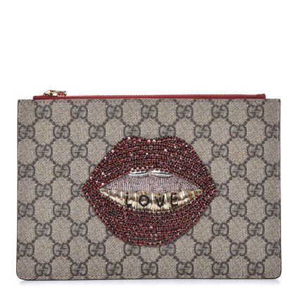 Gucci GG Supreme Monogram Merveilles Lips Zip Pouch Hibiscus Red 1 of 8