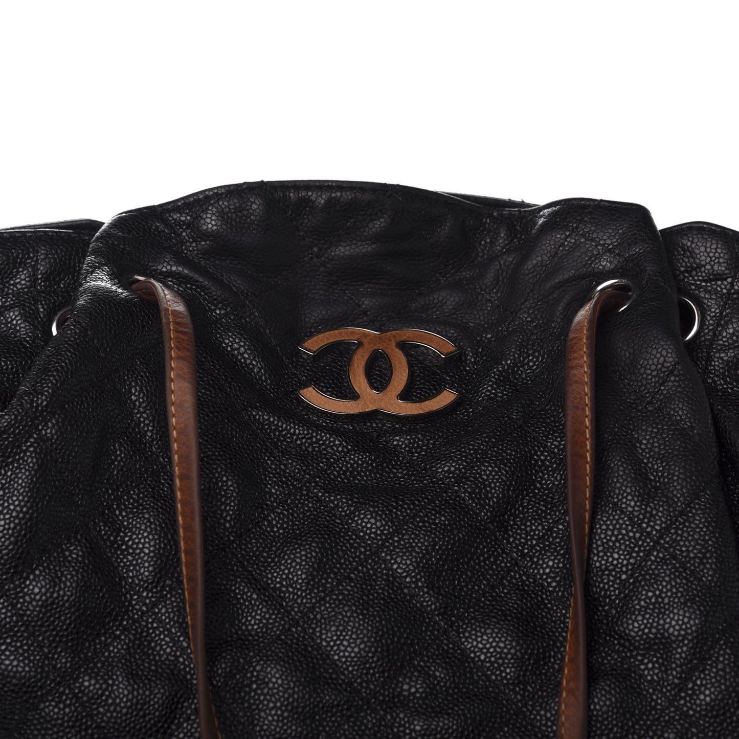 Crumpled Grained Calfskin Drawstring Tote Black