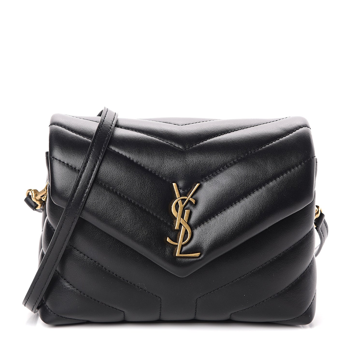 Calfskin Y Quilted Monogram Toy Loulou Crossbody Bag Black