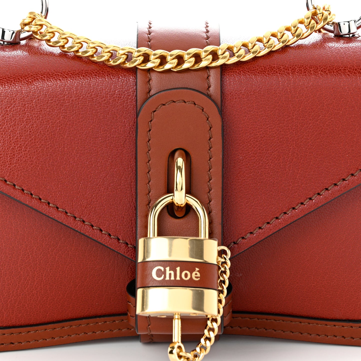 Shiny Goatskin Calfskin Mini Aby Chain Shoulder Bag Sepia Brown