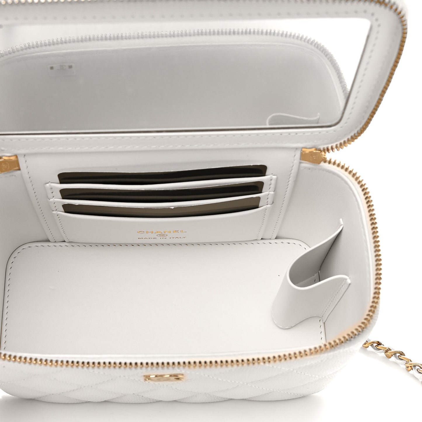 Caviar Quilted Small Vanity Case With Chain White