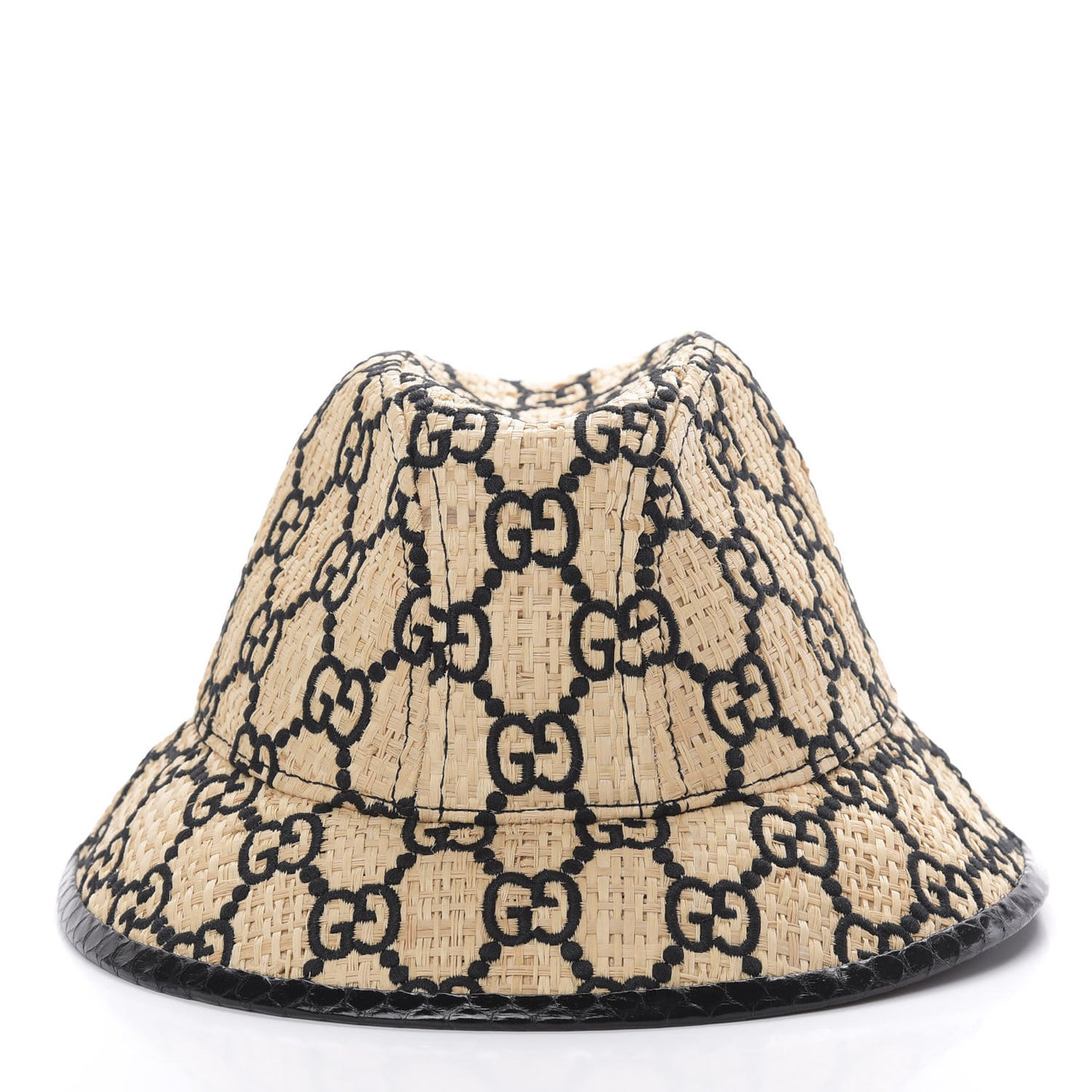 Raffia Elaphe GG Monogram Embroidered Fedora Hat M Ivory Black