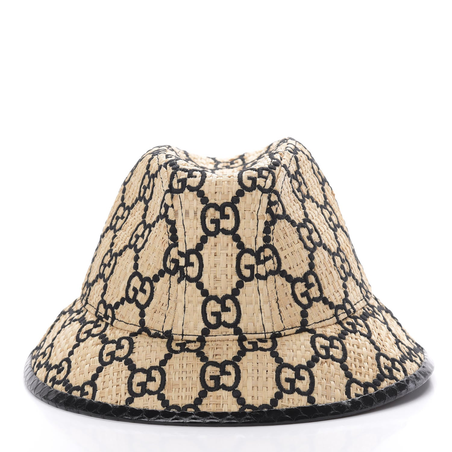 Gucci Raffia Elaphe GG Monogram Embroidered Fedora Hat M Ivory Black 3 of 7