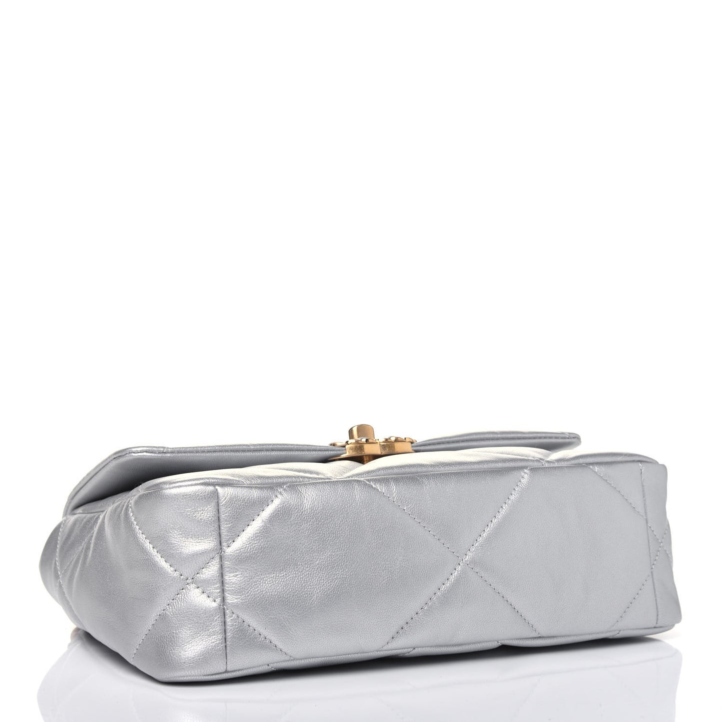 Metallic Goatskin Quilted Medium Chanel 19 Flap Silver