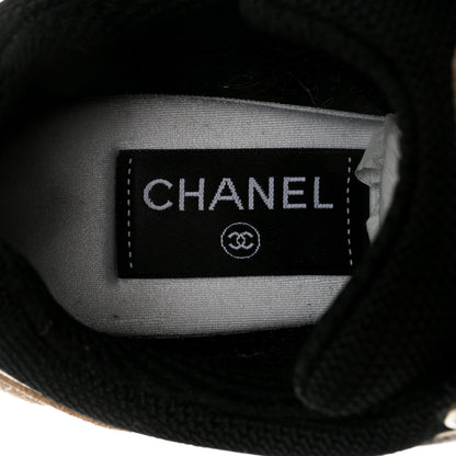 Chanel Mesh Suede Calfskin Womens CC Sneakers 38 White Black Beige Gold 6 of 9