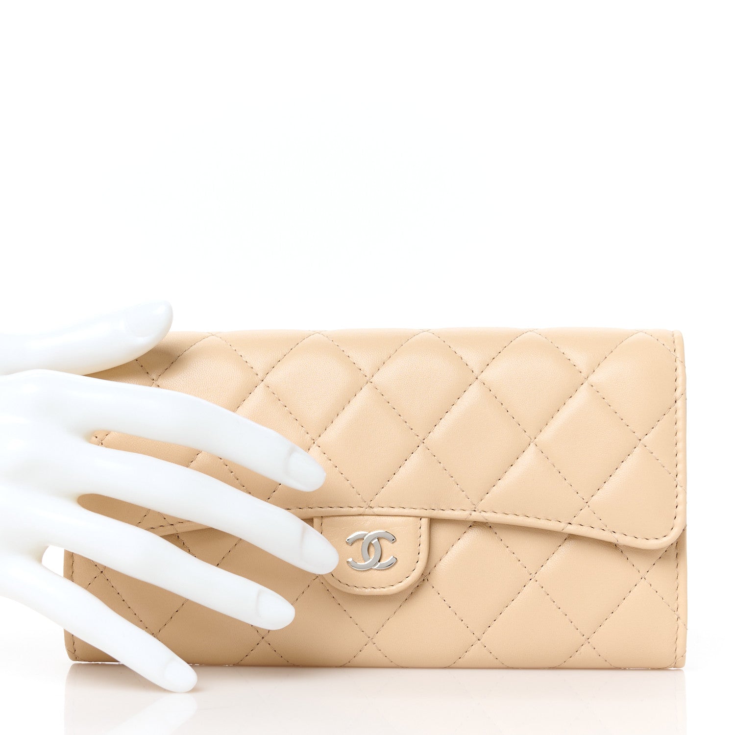 Chanel Lambskin Quilted CC Large Gusset Flap Wallet Beige 2 of 10