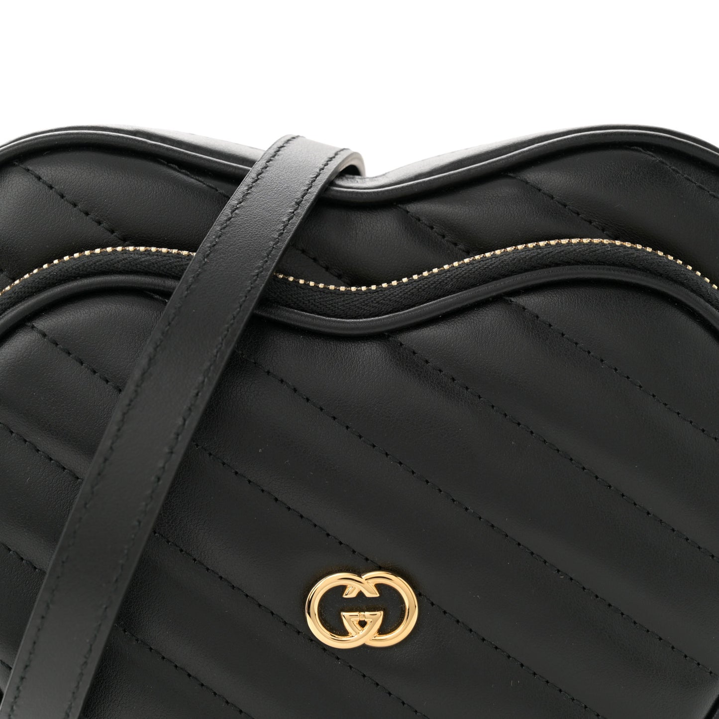Calfskin Matelasse Diagonal Mini Interlocking G Heart Shoulder Bag Black