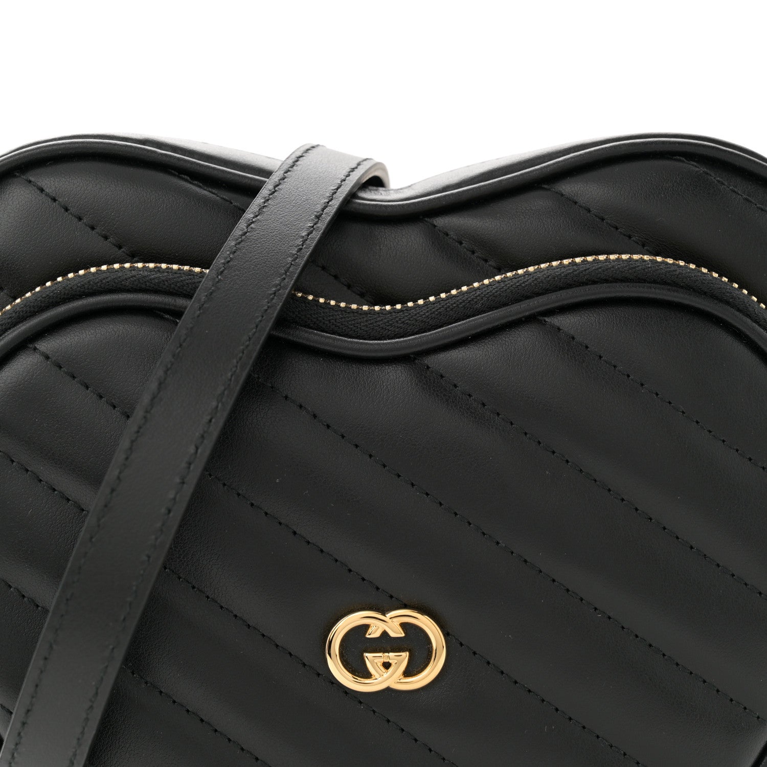 Gucci Calfskin Matelasse Diagonal Mini Interlocking G Heart Shoulder Bag Black 8 of 10
