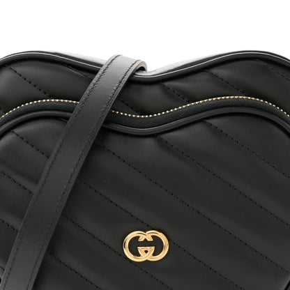 Gucci Calfskin Matelasse Diagonal Mini Interlocking G Heart Shoulder Bag Black 8 of 10
