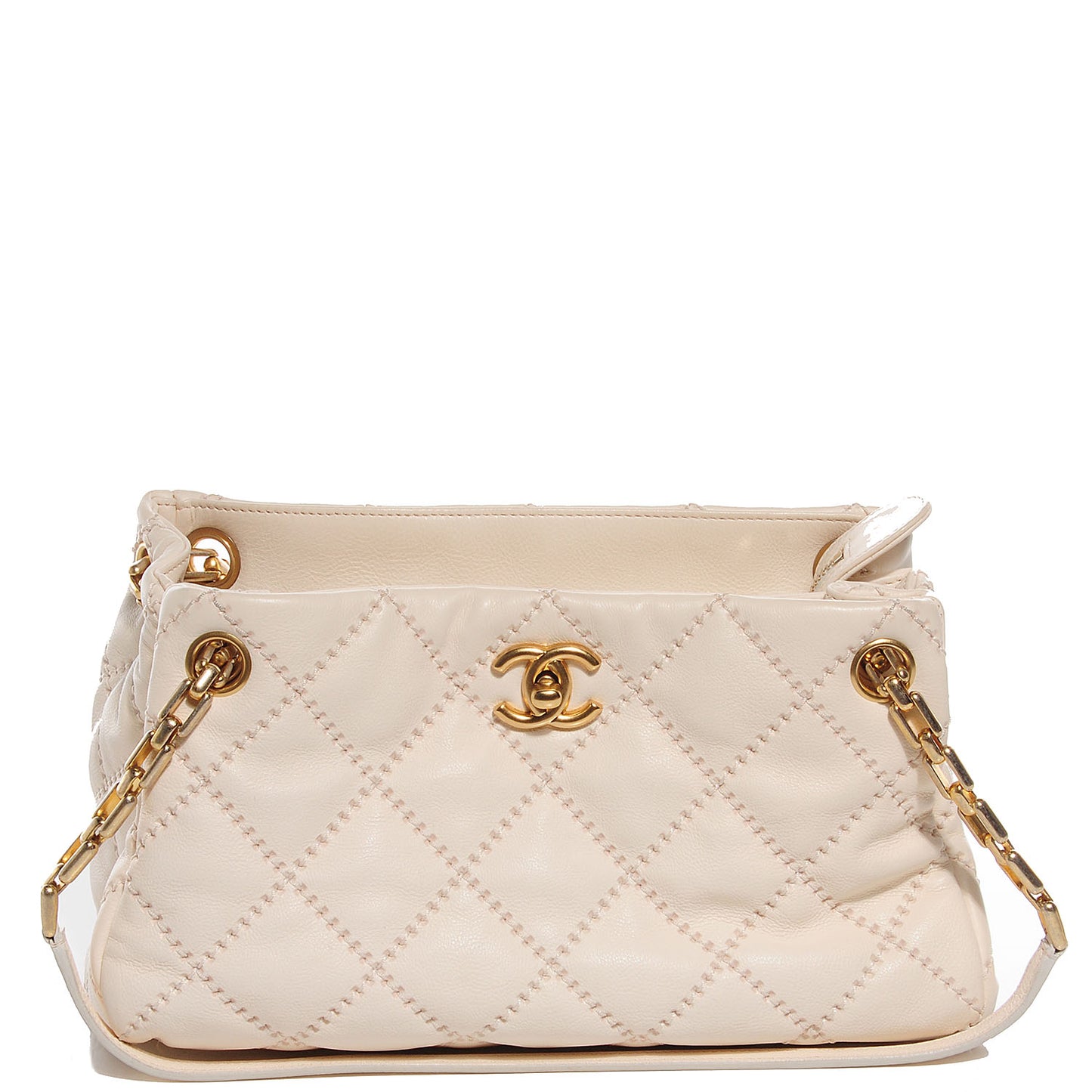 Calfskin Quilted Retro Chain Tote Ivory