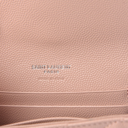 Saint Laurent Grain De Poudre Matelasse Chevron Small Monogram Envelope Wallet Pale Blush 6 of 7