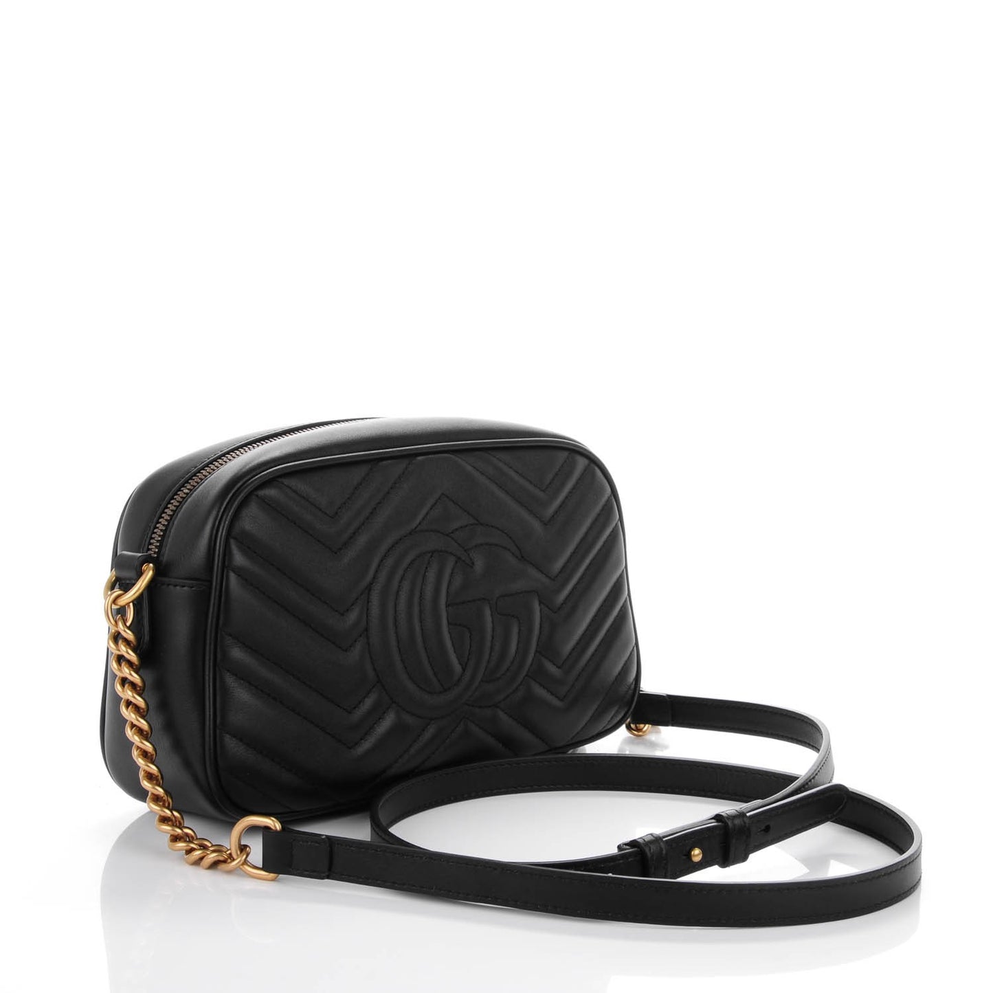 Calfskin Matelasse Small GG Marmont Chain Shoulder Bag Black