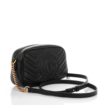 Gucci Calfskin Matelasse Small GG Marmont Chain Shoulder Bag Black 3 of 7
