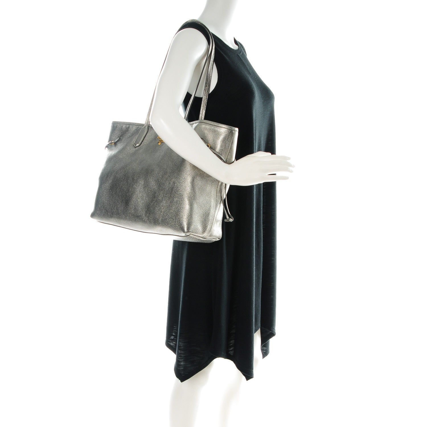 Prada Vitello Daino Shopping Tote Acciaio 2 of 9