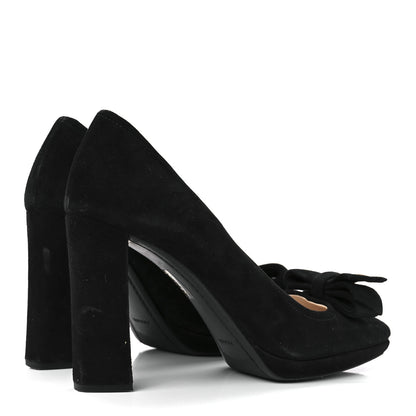 Prada Suede Logo Bow Pumps 38.5 Black 4 of 9