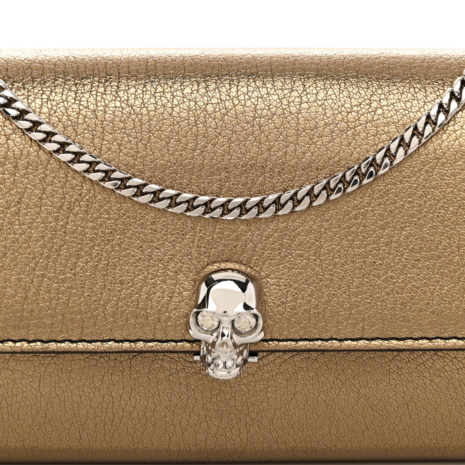 Alexander McQueen Metallic Pebbled Calfskin Skull Wallet on Chain Gold 7 of 10