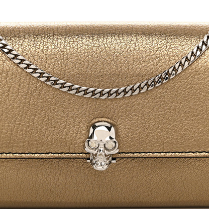 Alexander McQueen Metallic Pebbled Calfskin Skull Wallet on Chain Gold 7 of 10