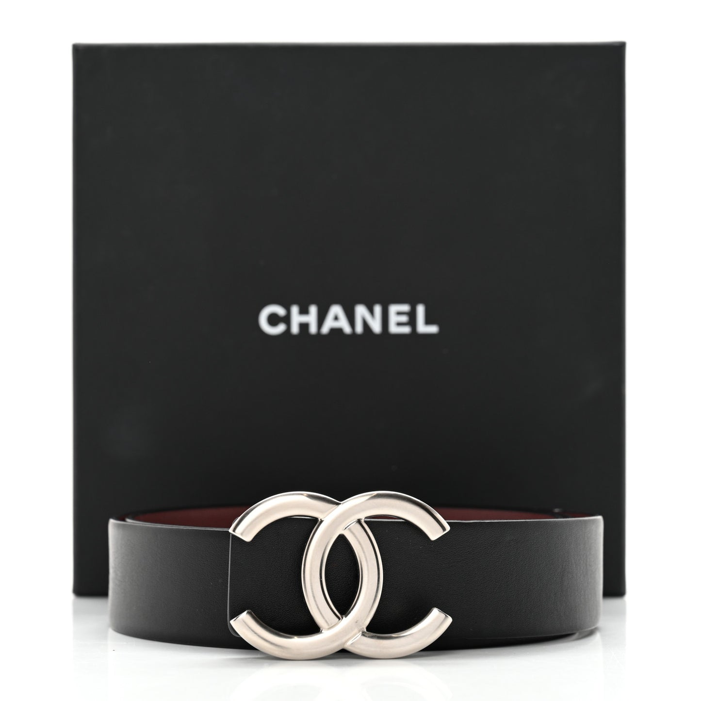 Calfskin CC Reversible Belt 85 34 Black Burgundy