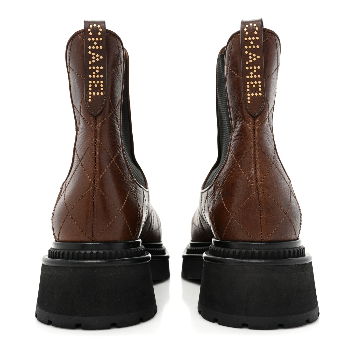 Calfskin Patent Cap Toe Quilted Short Boots 39.5 Brown Black