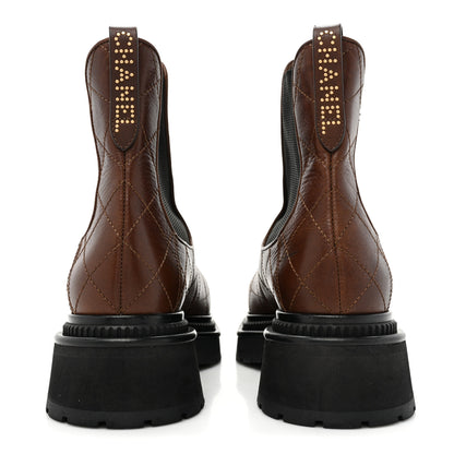 Chanel Calfskin Patent Cap Toe Quilted Short Boots 39.5 Brown Black 4 of 13