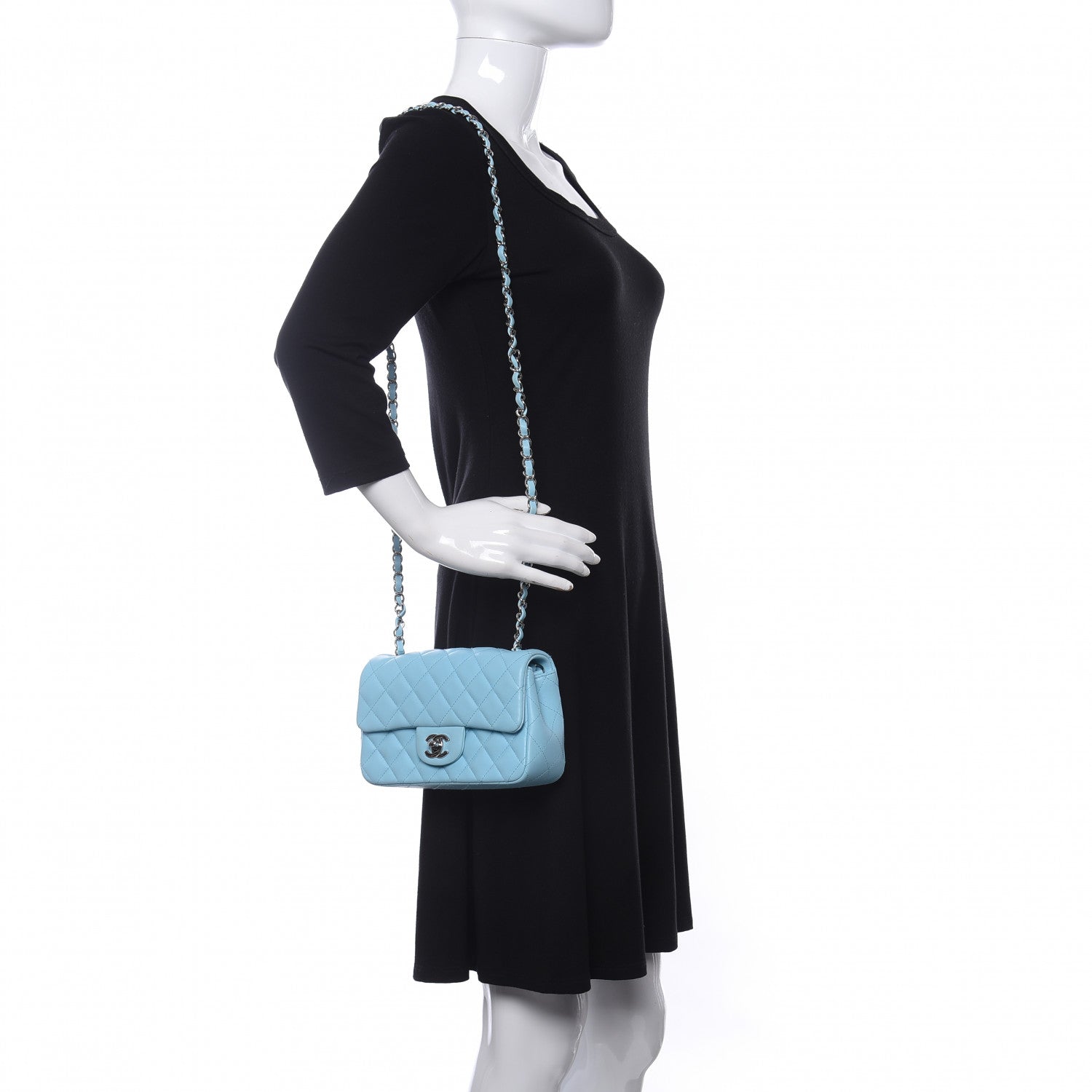 Chanel Lambskin Quilted Mini Rectangular Flap Neon Blue 2 of 11