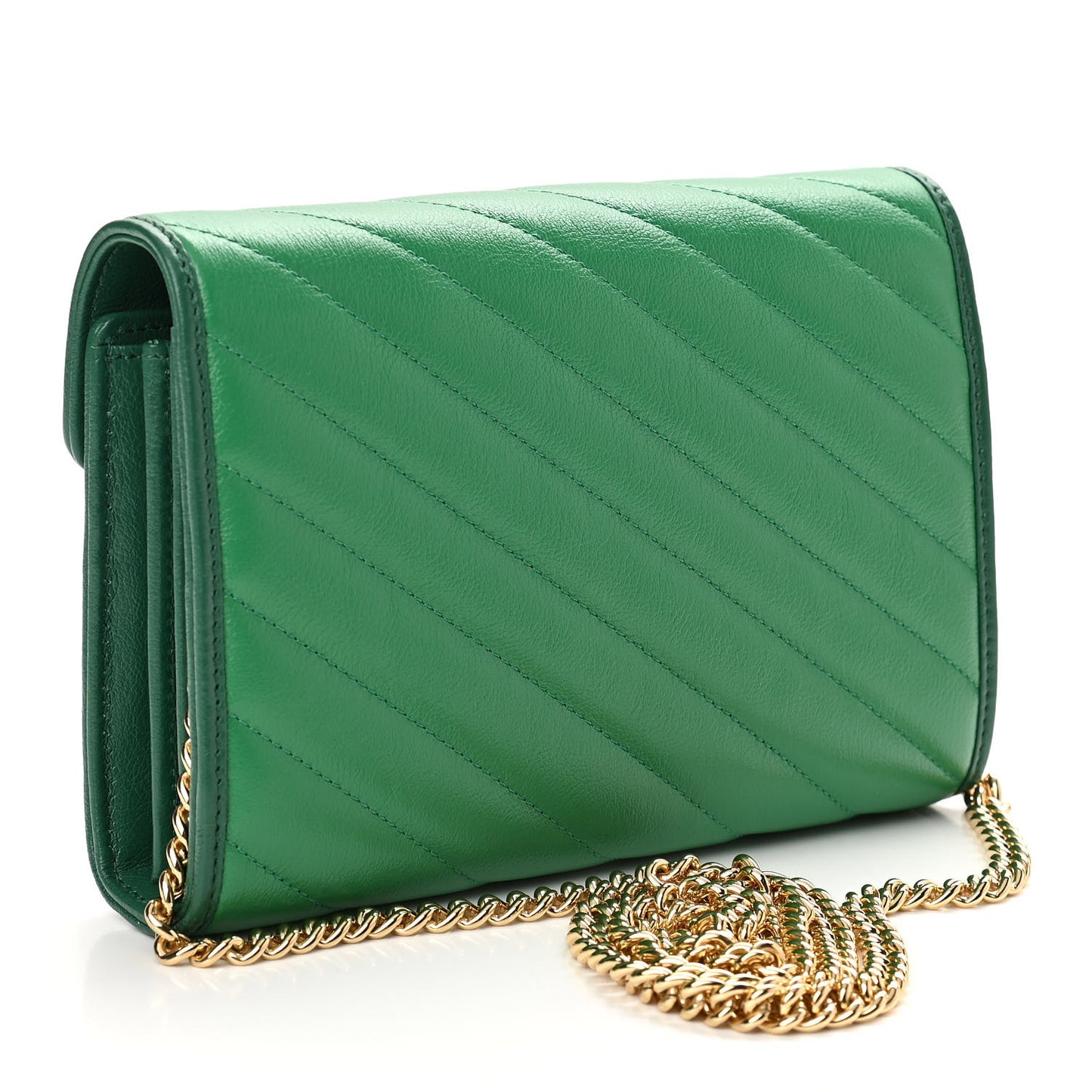 Azalea Calfskin Enamel Matelasse Diagonal Torchon GG Marmont Chain Wallet New Shamrock Emerald