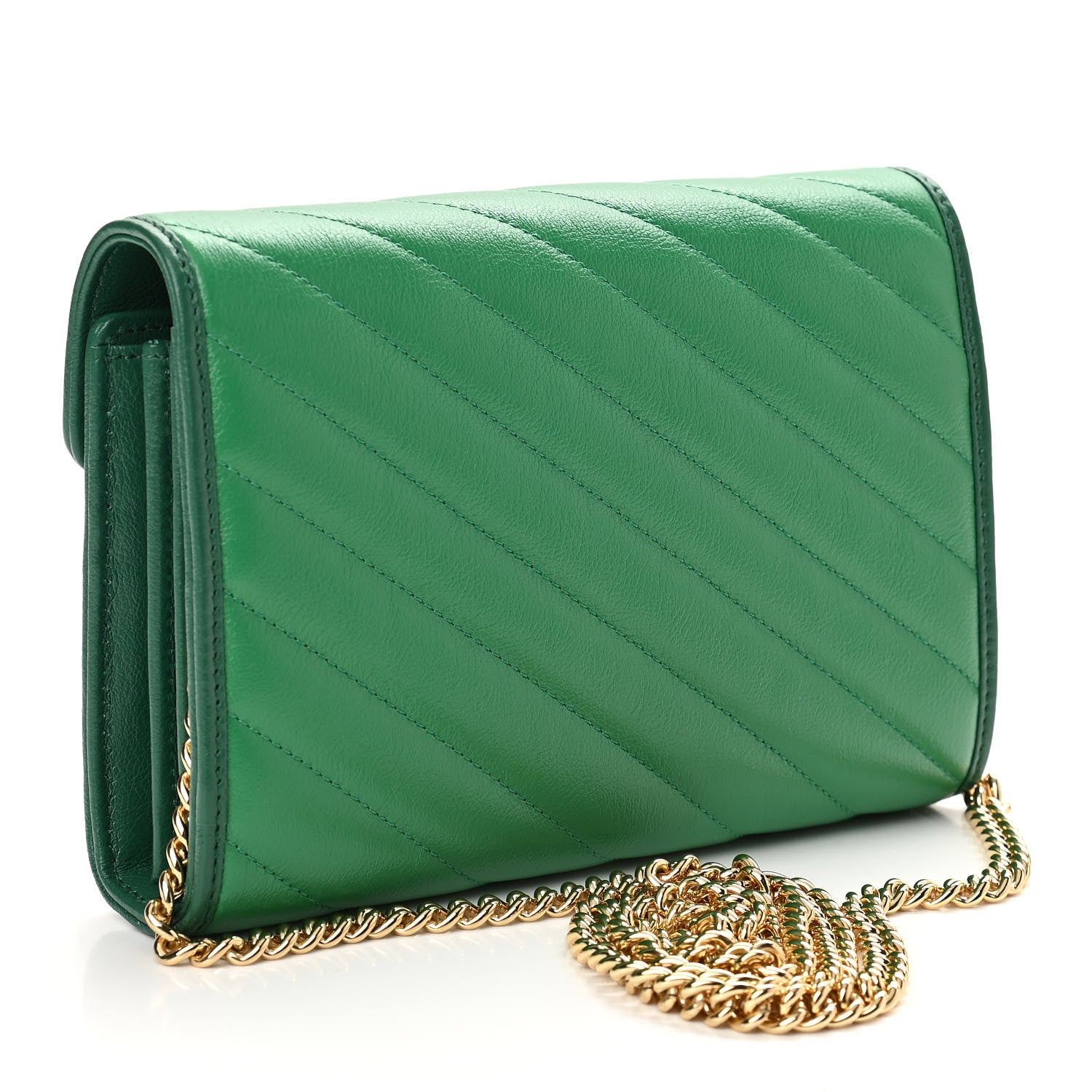 Gucci Azalea Calfskin Enamel Matelasse Diagonal Torchon GG Marmont Chain Wallet New Shamrock Emerald 3 of 10