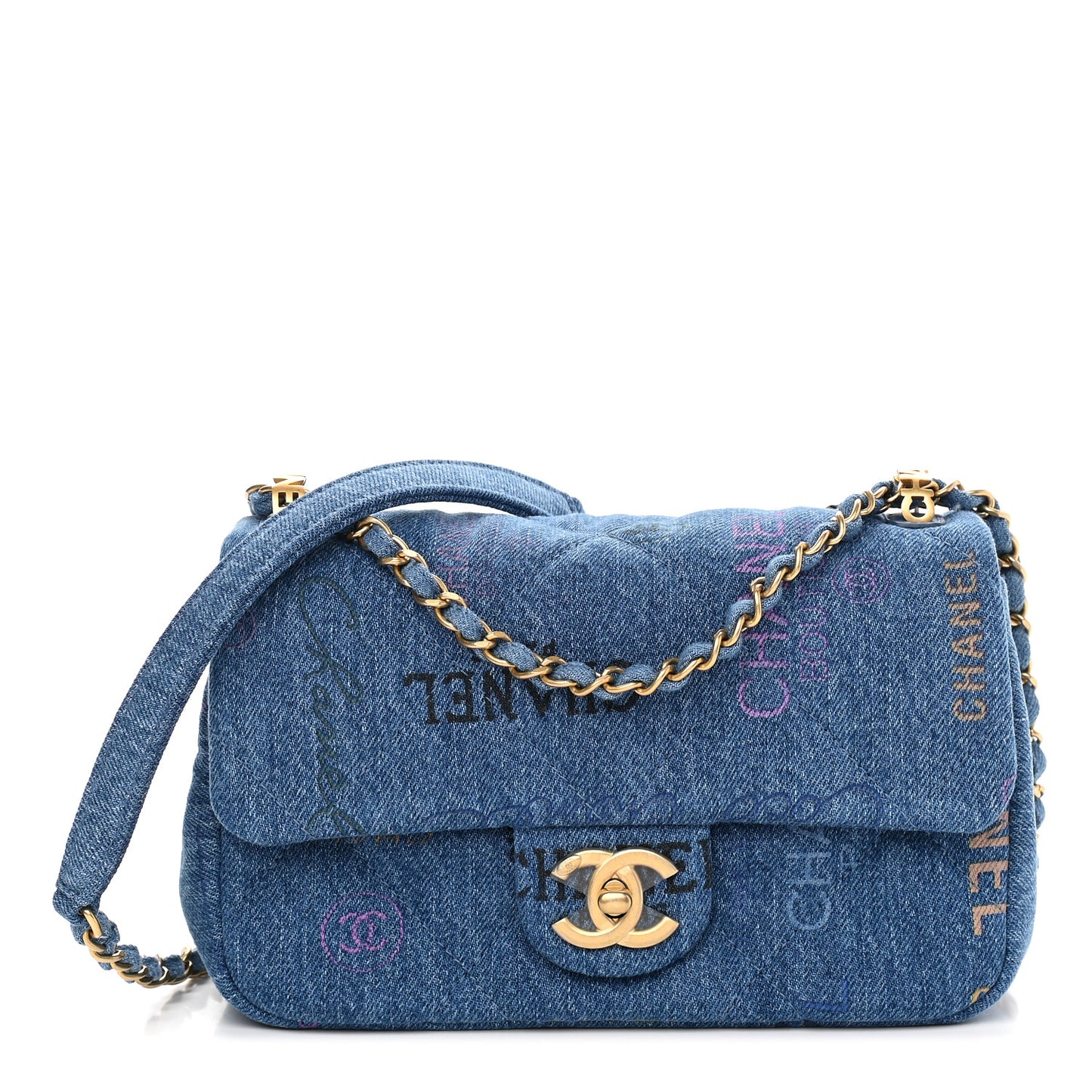 Denim Quilted Mini Denim Mood Rectangular Flap Blue Multicolor