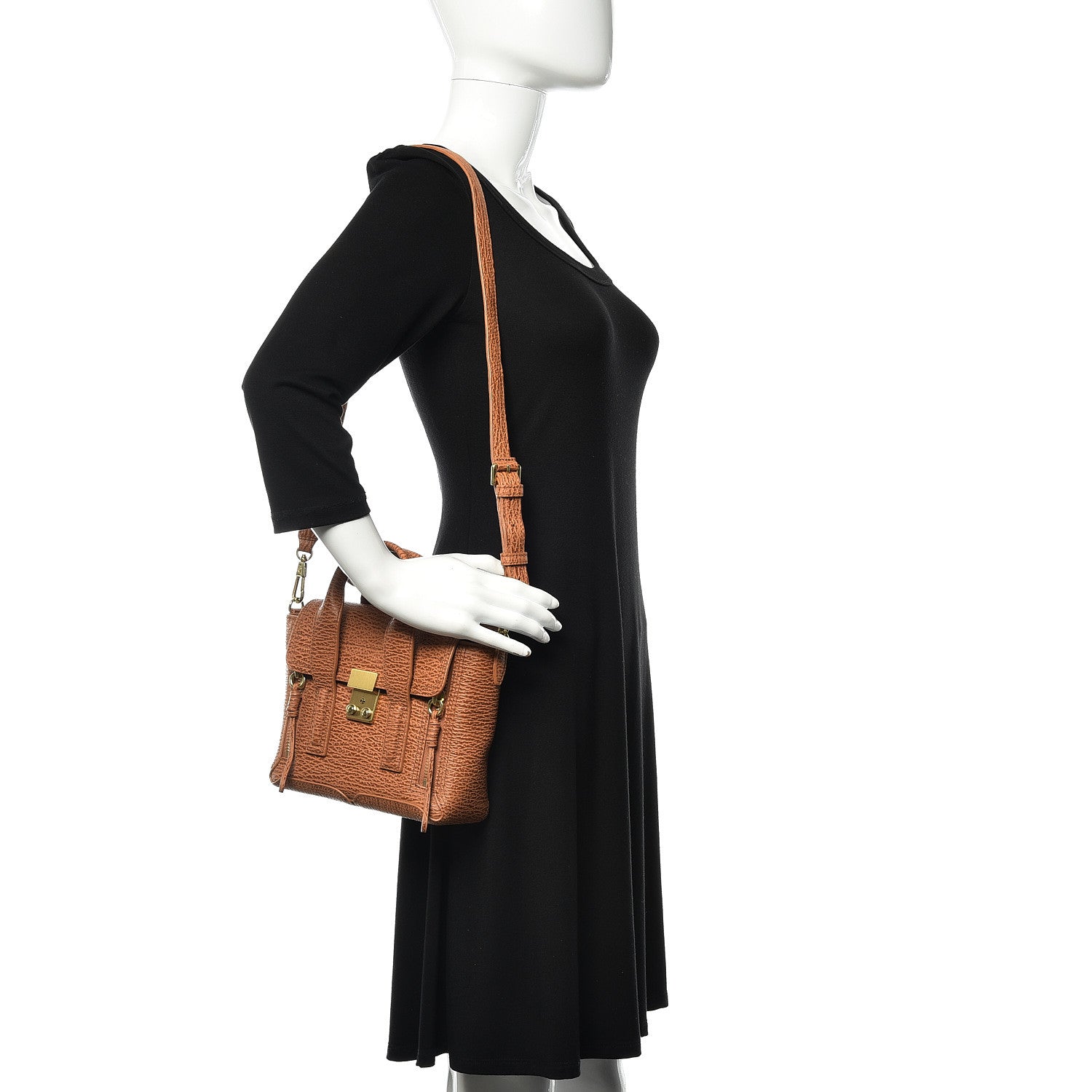 3.1 Phillip Lim 3.1 Shark Embossed Textured Calfskin Mini Pashli Satchel Caramel Cognac 2 of 9
