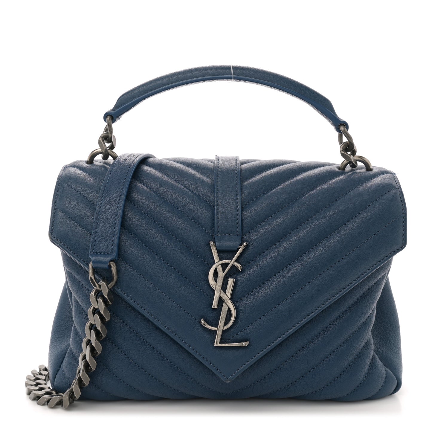 Sheepskin Matelasse Chevron Monogram Medium College Bag Blue Charron
