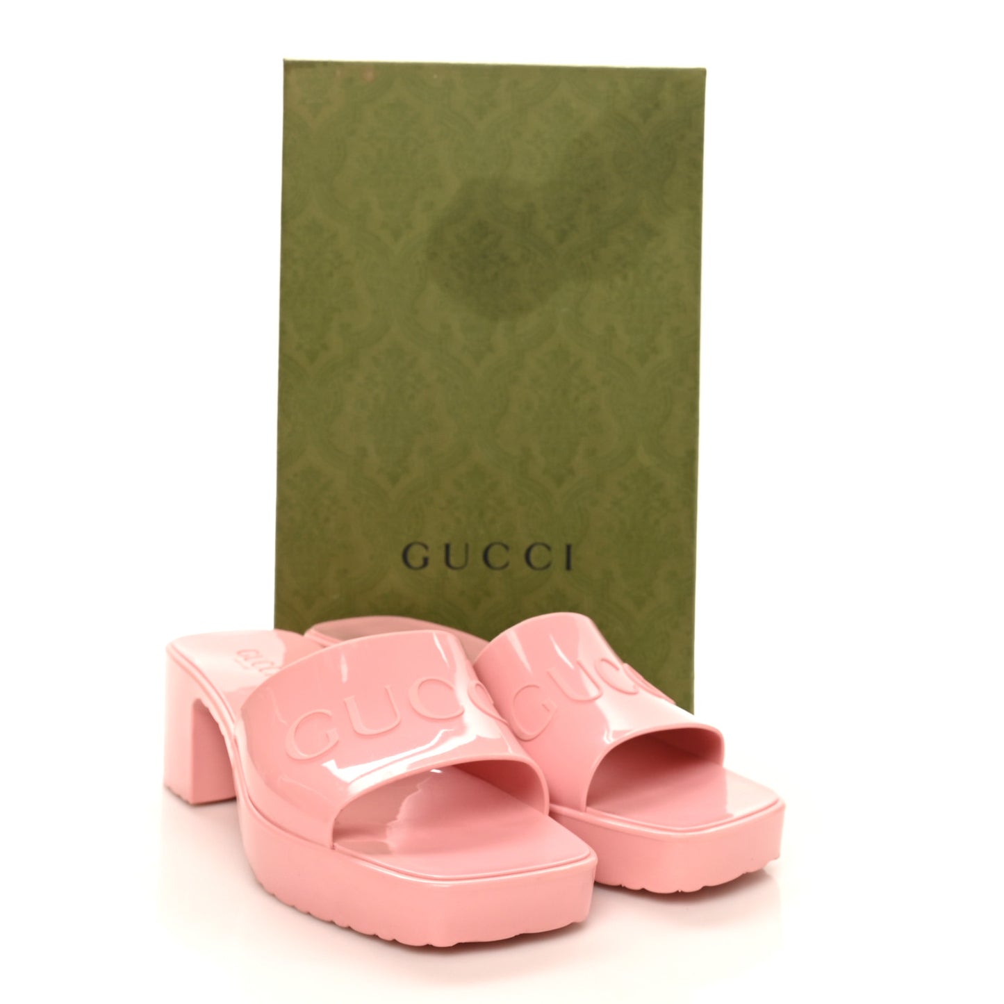 Rubber Gucci Logo Womens Platform 20/60mm Slide Sandals 38 Wild Rose