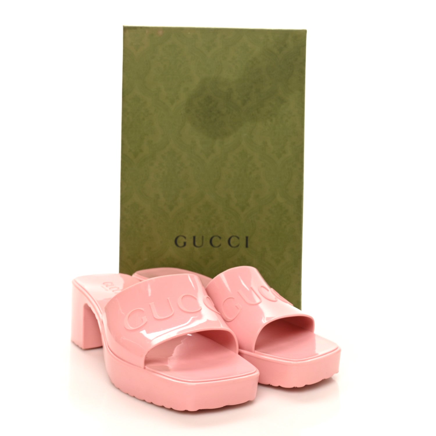 Gucci Rubber Gucci Logo Womens Platform 20/60mm Slide Sandals 38 Wild Rose 9 of 9