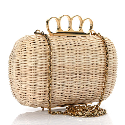 Alexander McQueen Woven Straw Four Ring Chain Knuckle Clutch Natural 3 of 10