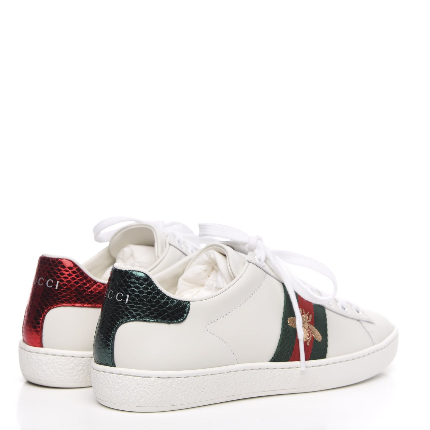 Calfskin Ayers Bee Embroidered Womens Ace Sneakers 35 White Green