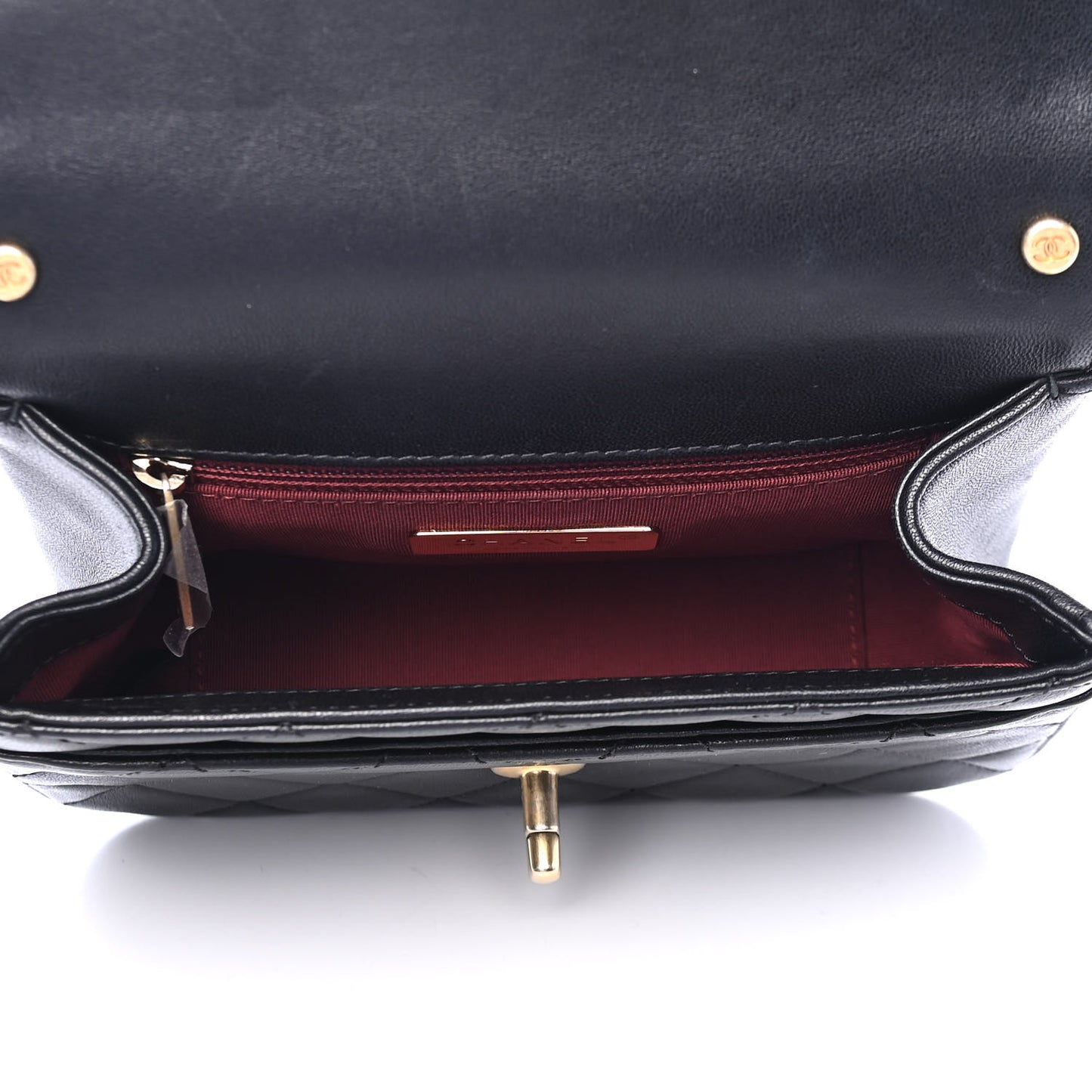 Lambskin Quilted Small Chain Infinity Top Handle Flap Black