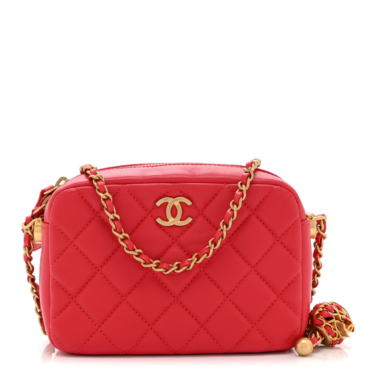 Chanel Lambskin Quilted CC Pearl Crush Camera Case Red 1 of 10