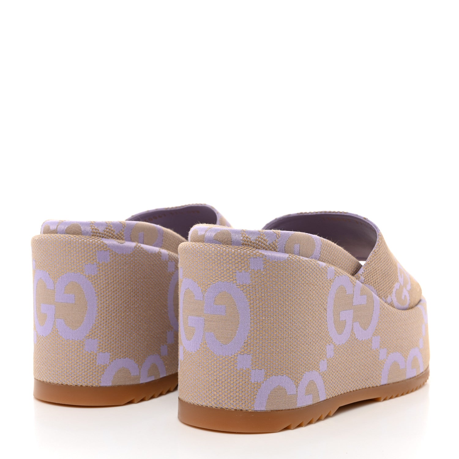 Gucci Monogram Jumbo GG Platform Slide Wedge Sandals 37.5 Beige Lapis 4 of 8