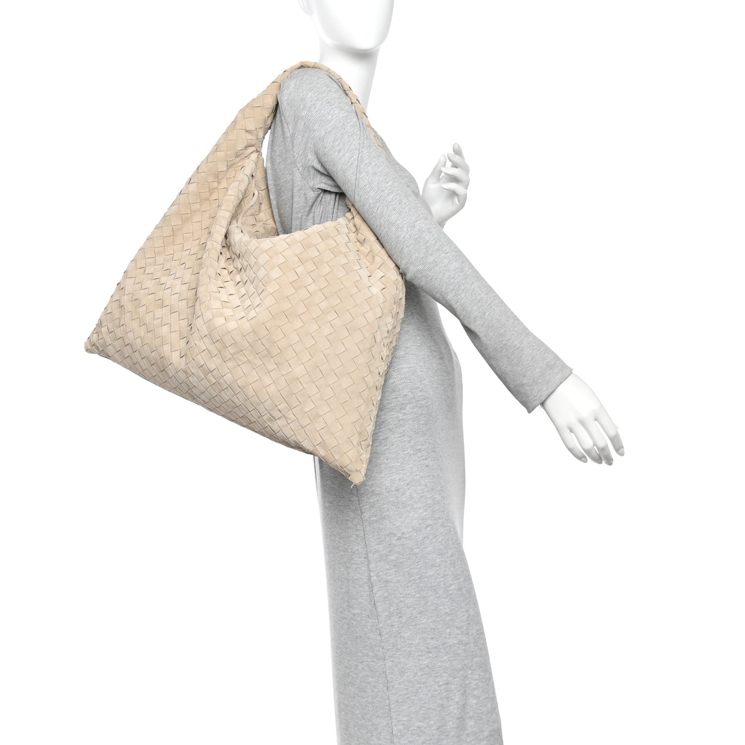 Bottega Veneta Suede Intrecciato Large Hop Mastice 2 of 12
