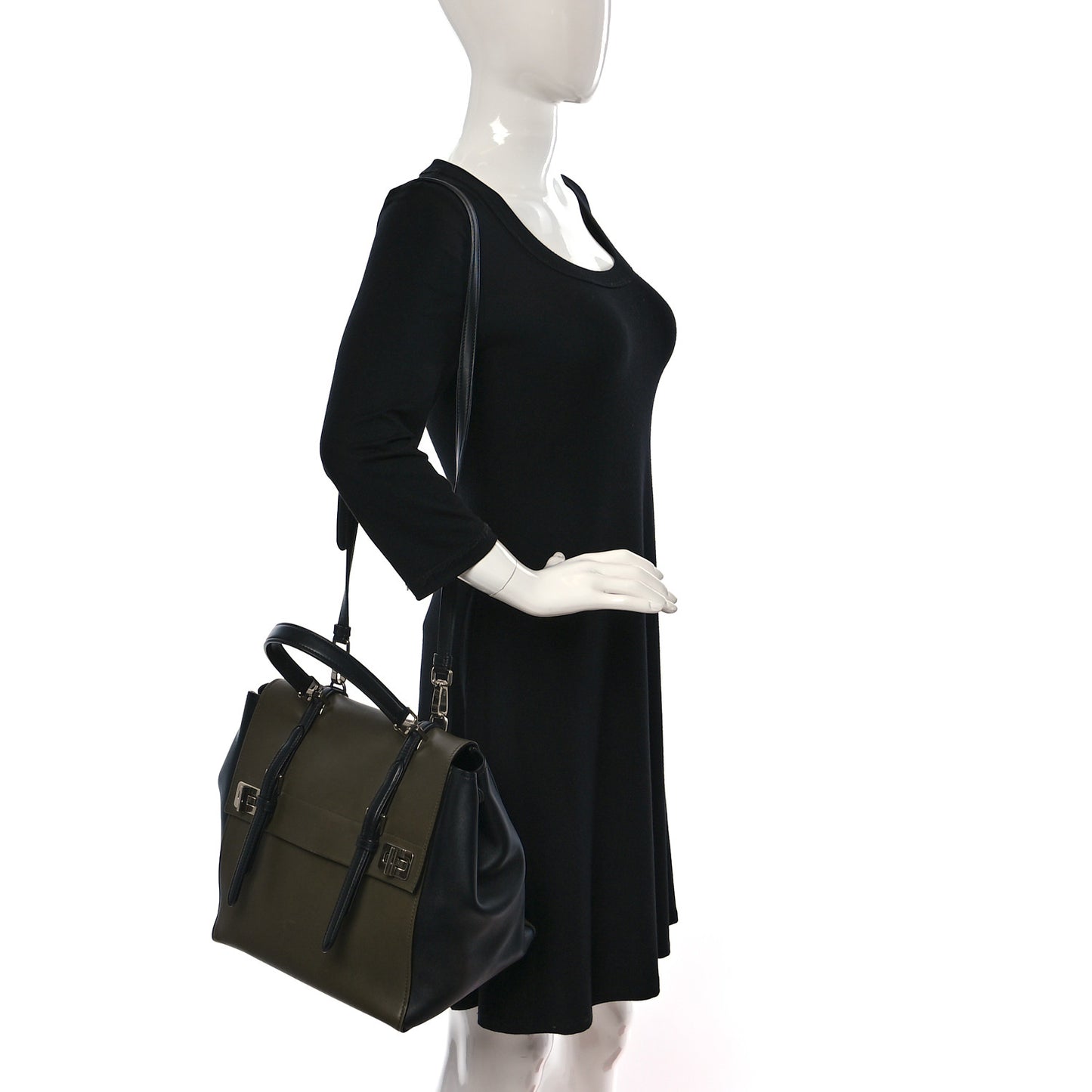 City Calfskin Convertible Top Handle Tote Militare Green Black